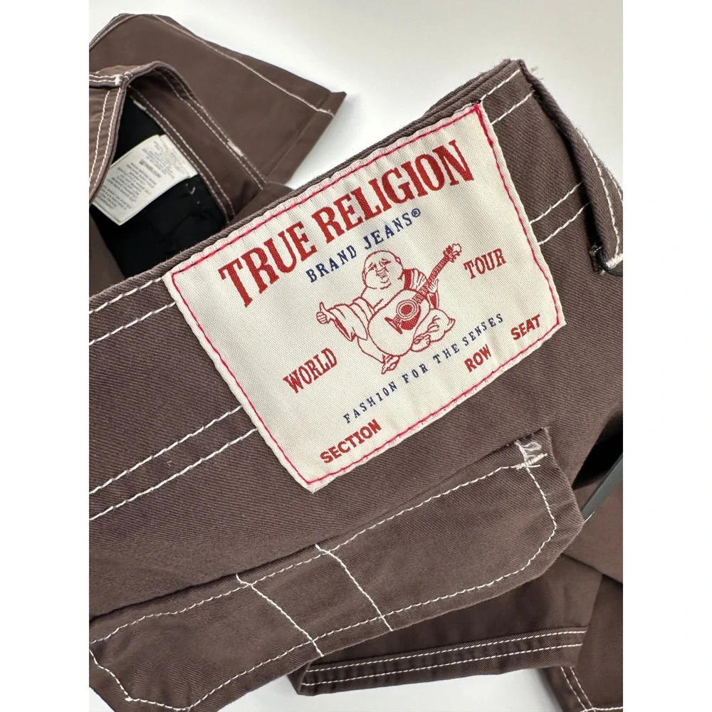 True Religion Bobby Baggy Cargo Pant Men 36 Brown Solid Relaxed Fit Modern NEW